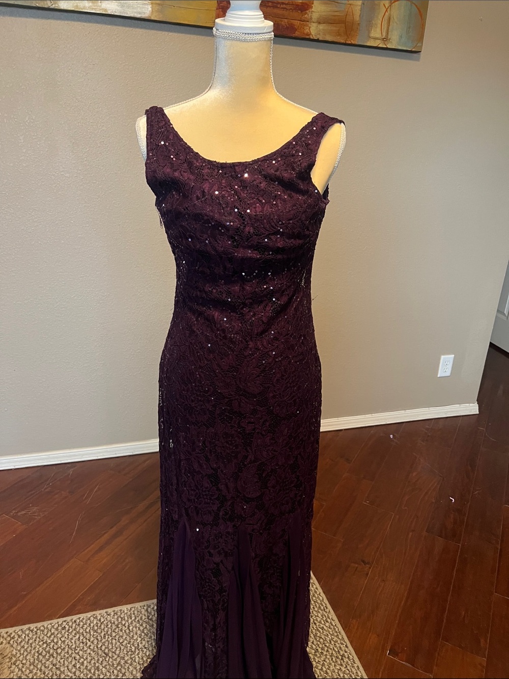 Onyx Deep Plum Lace Sequin Evening Gown